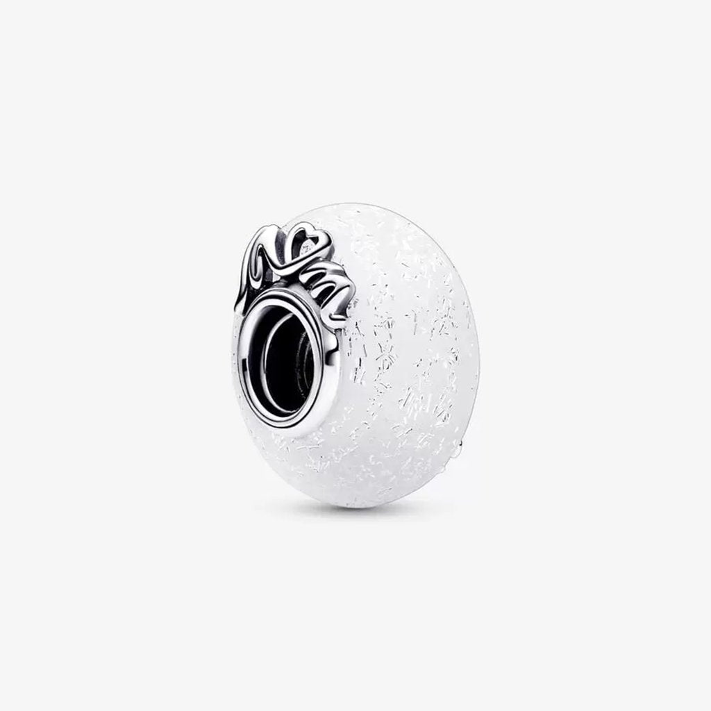 PANDORA  Glittery White Murano Glass Mom & Love Charm