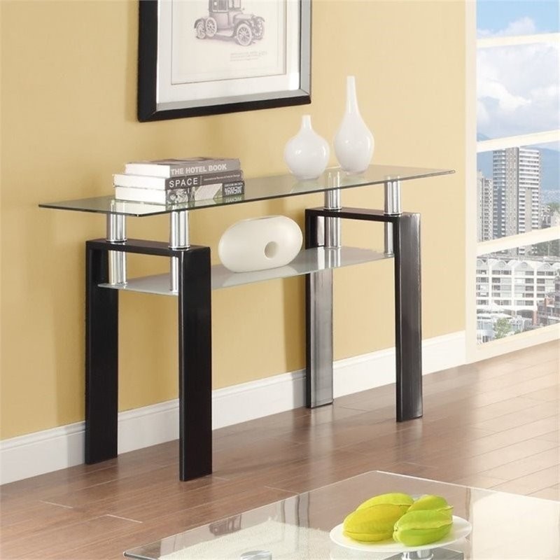 Bowery Hill Square Modern Metal End Table with Glass Top in Black   Console Tables   by Homesquare  Houzz