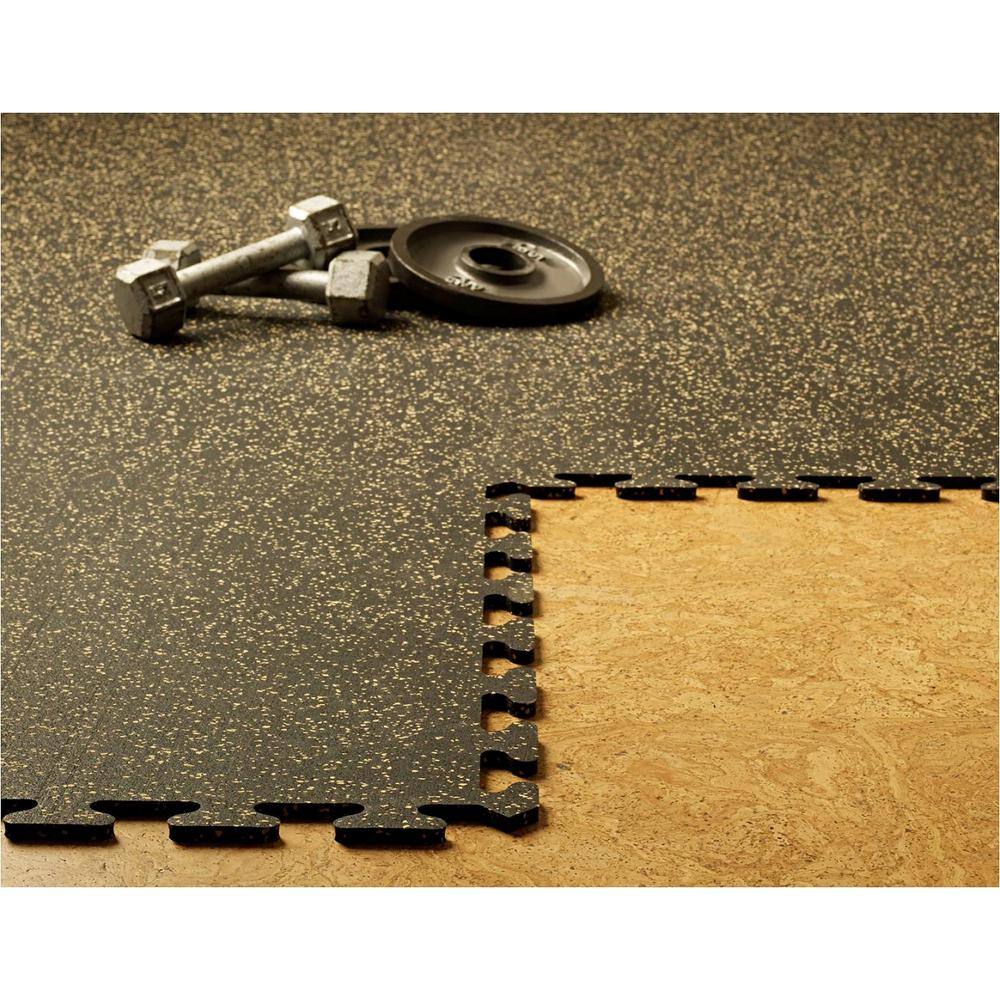 Black with Tan Speck 24 in. x 24 in. Recycled Center Floor Tiles (24 sq. ft.) EZFLEX8BT