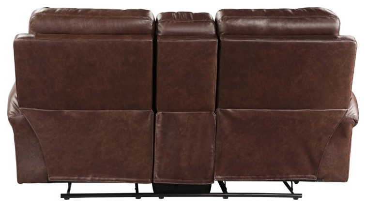 Pemberly Row 20 quotTraditional Microfiber Double Reclining Loveseat in Brown   Contemporary   Loveseats   by Homesquare  Houzz