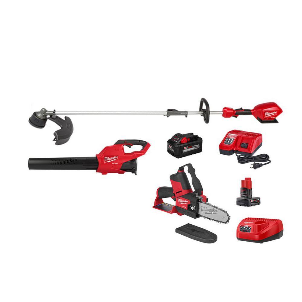 MW M18 FUEL 18-Volt Lithium-Ion Brushless Cordless QUIK-LOK String TrimmerBlower Combo Kit wM12 FUEL HATCHET Kit(3-Tool) 3000-21-2527-21