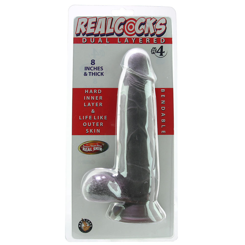 Real Cocks #4 Dual Layered 8 Inch Thick Dildo in Dark Brown