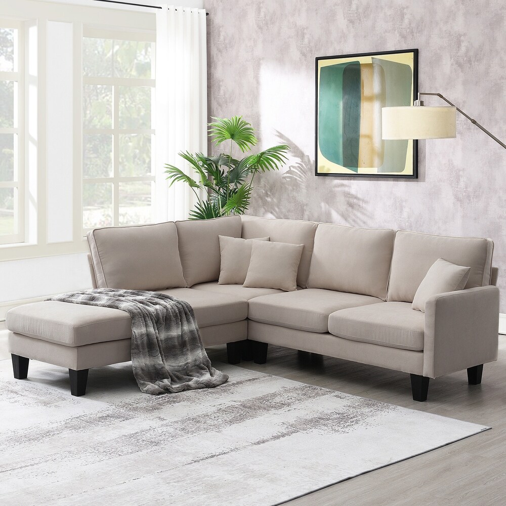 Terrycloth Modern L Shape Sectional Sofa  5 Seat Practical Couch Set with Chaise Lounge and 3 Pillows for Living Room