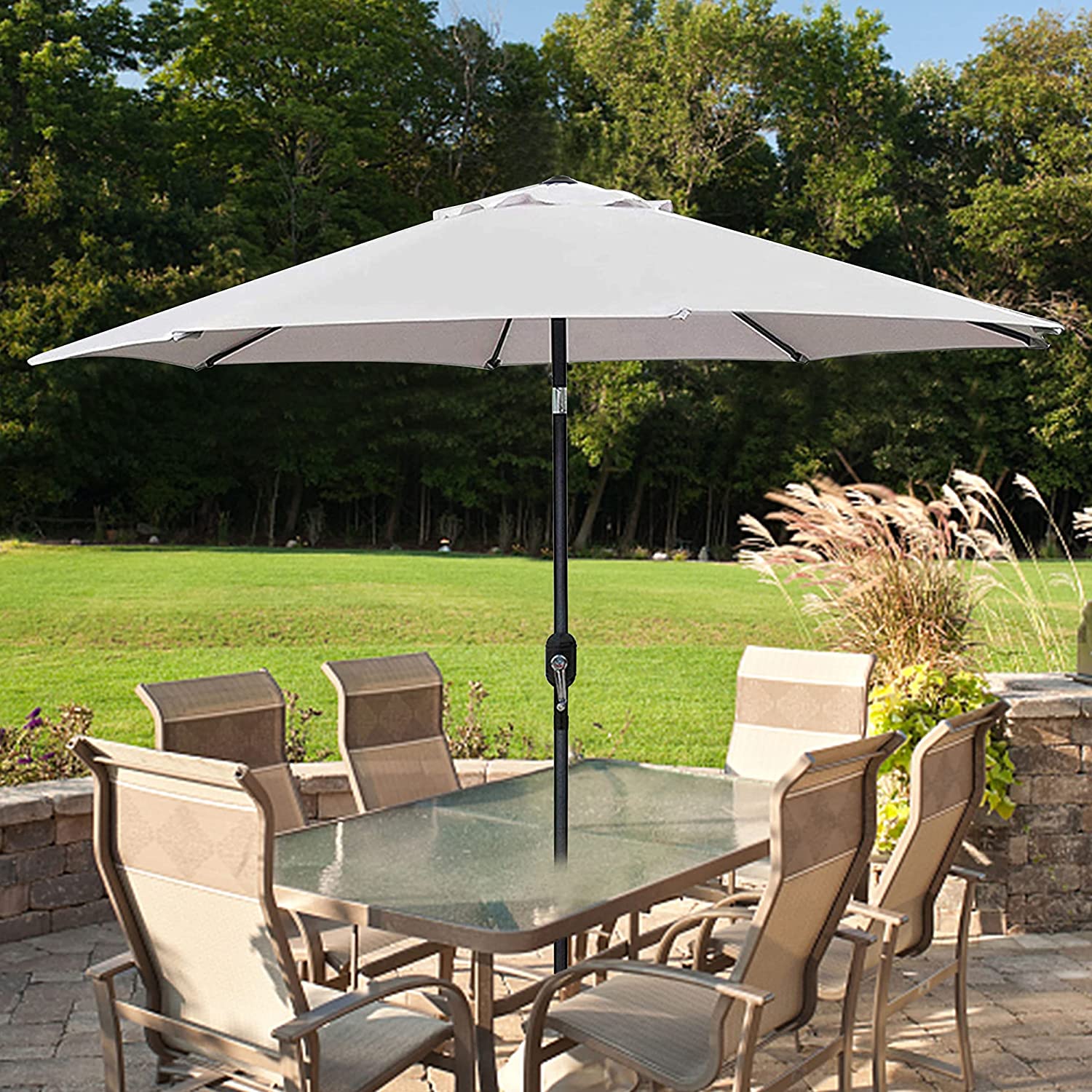 9' Outdoor Market Patio Umbrella with Push Button Tilt and Crank, 8 Ribs (Tan)