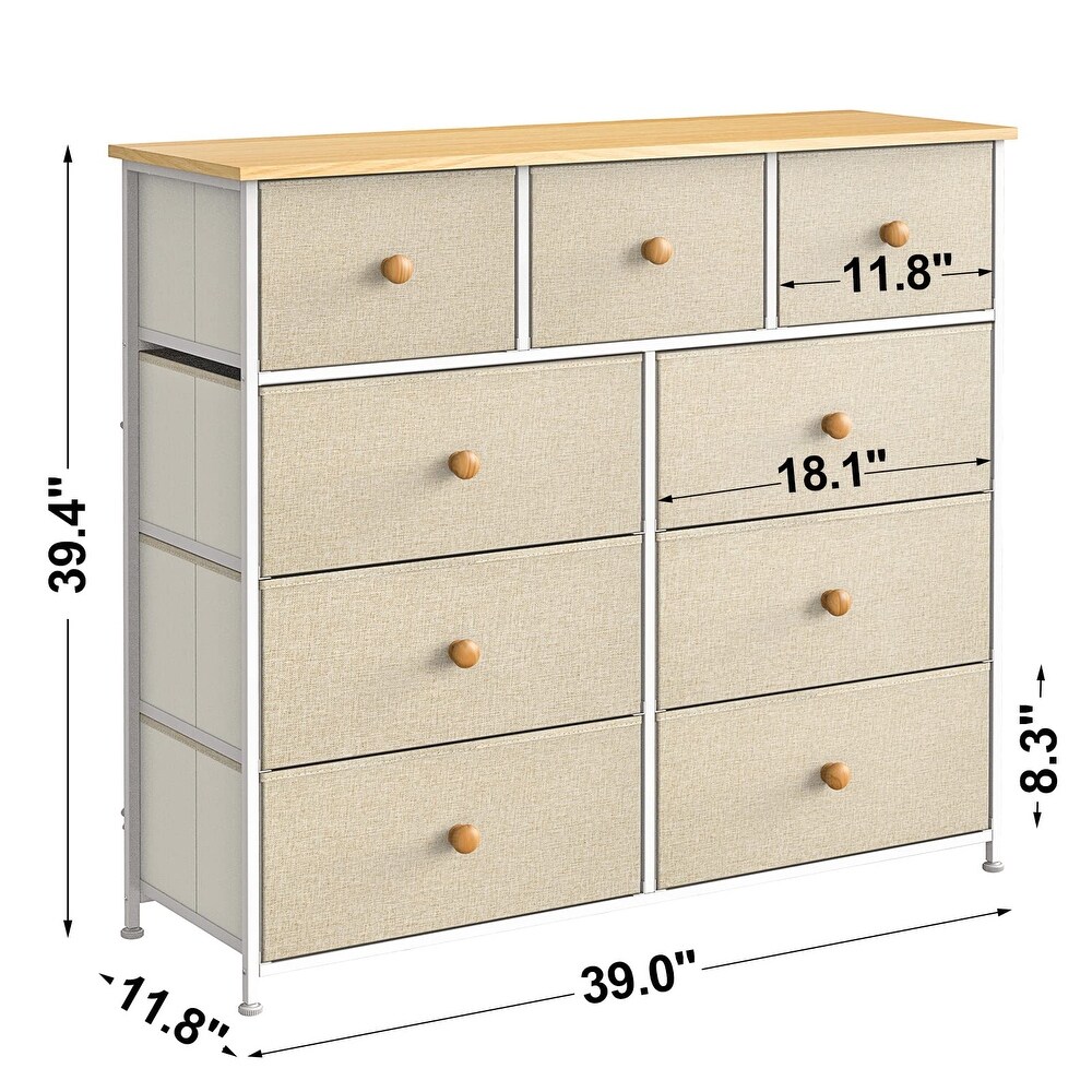 9 Drawer Dresser for Bedroom Chest of Drawers Closets Large Capacity Organizer Tower Steel Frame Wooden Top