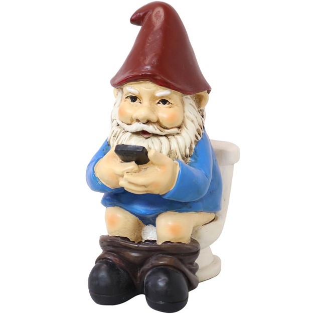 Sunnydaze 9 5 inch Cody The Garden Gnome On The Throne Reading His Phone Sculpture Funny Lawn Decoration Blue