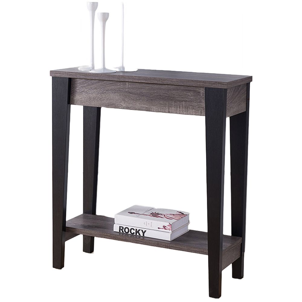 FC Design Distressed Grey and Black Console Table with Drawer and Bottom Shelf E