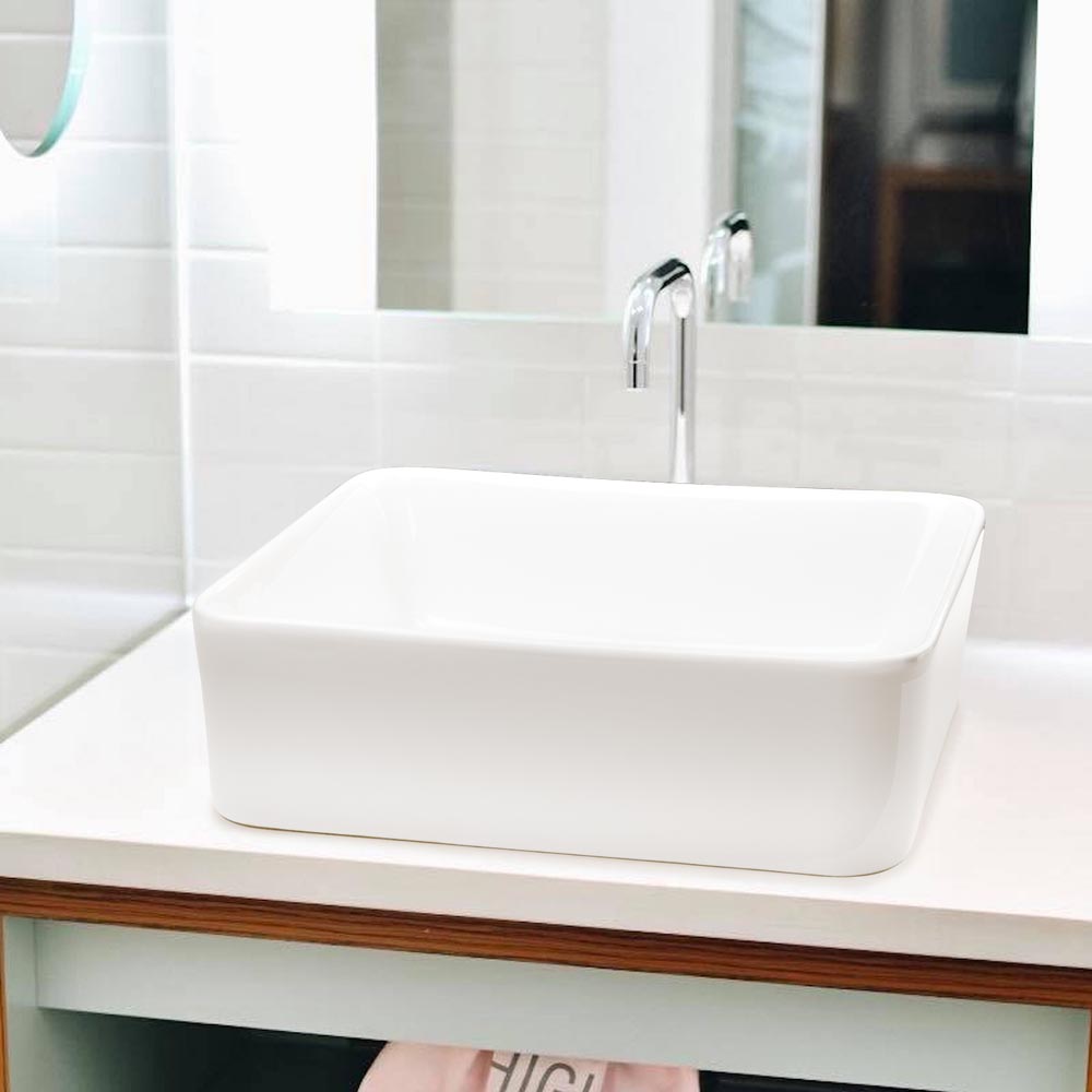 Aquaterior Rectangular Bathroom Sink Above Counter w/ Drain 16