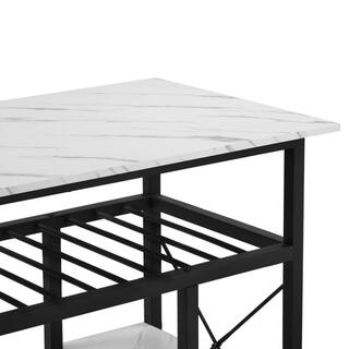 Polibi White Faux Marble Table Top Material 47.2 in. Kitchen Island with Large Worktop RS-WMFMTK-W