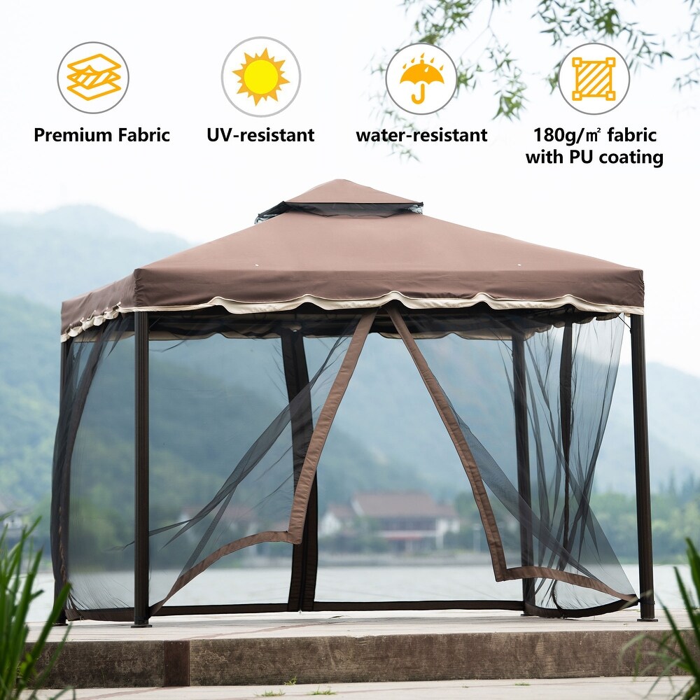 9.8 ft Double Vented Gazebo with Netting Walls  UV Water Fire Resistance