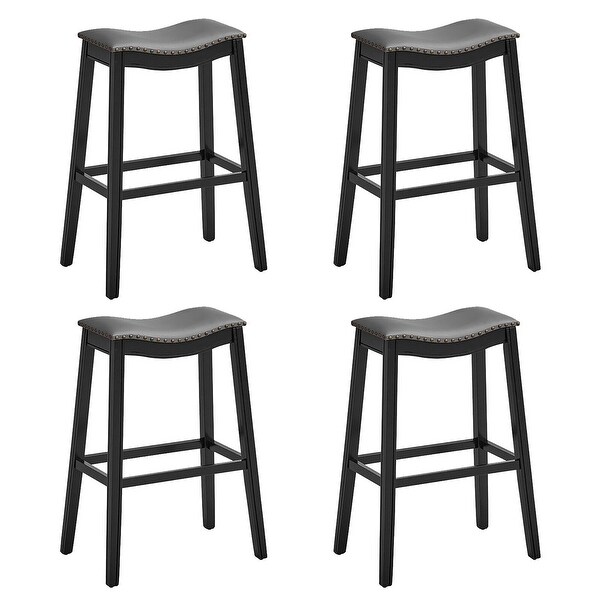 Gymax Set of 4 Saddle Bar Stools Bar Height Kitchen Chairs w/ Rubber