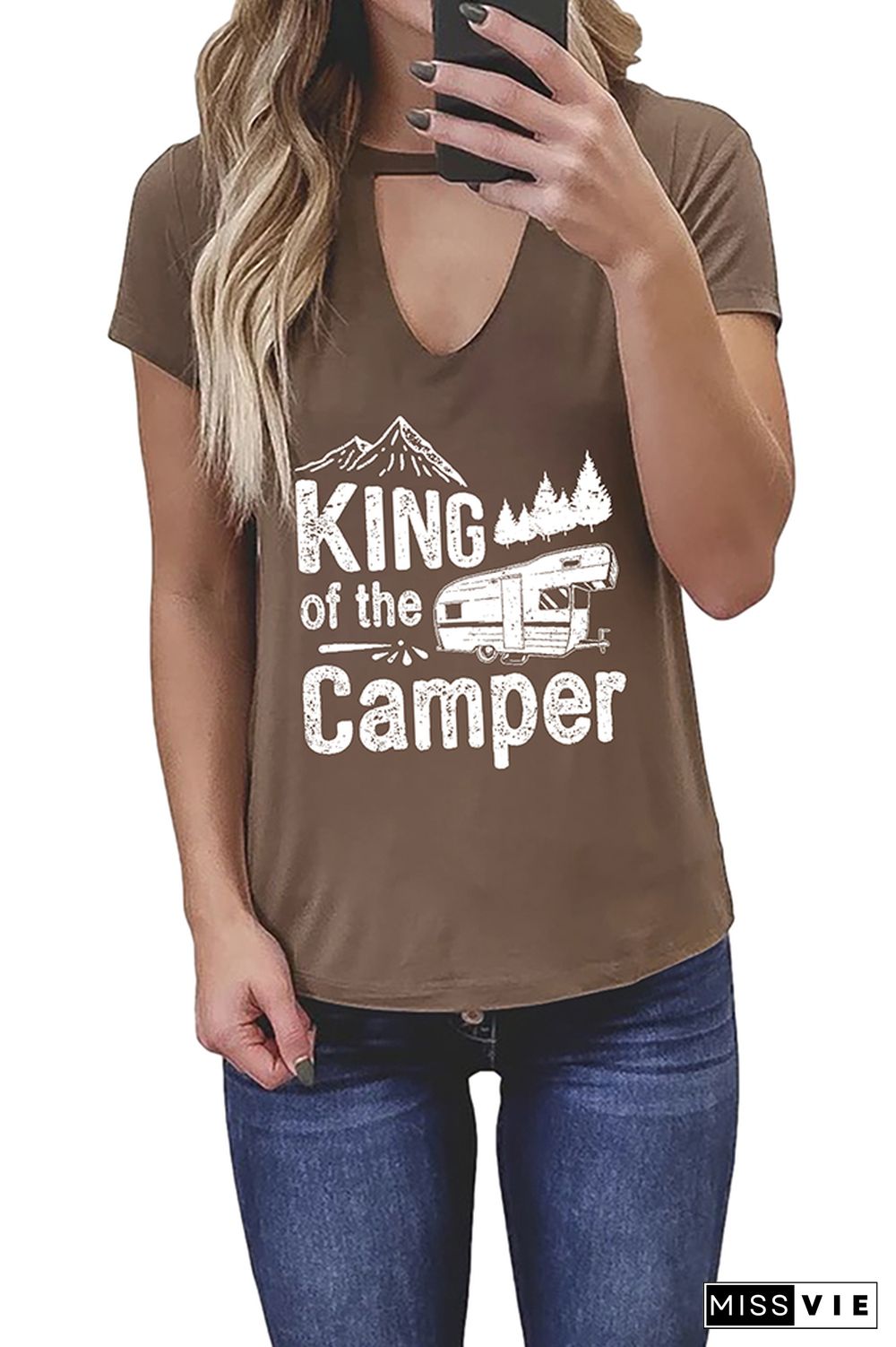 King Of The Camper Graphic Tees for Women Wholesale Short Sleeve T shirts Top