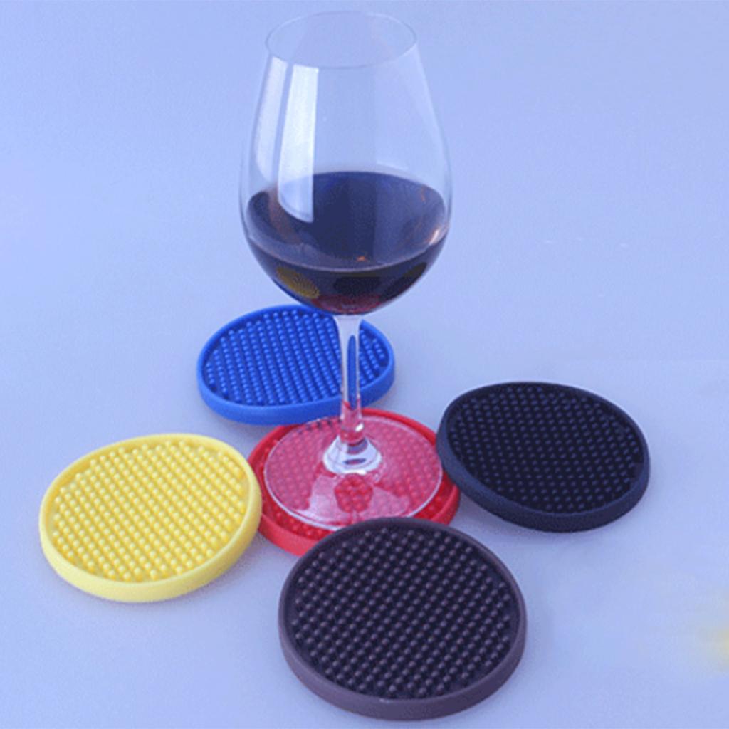 4 Pack 4 inch Round Drink Coasters Rubber Cup Glass Mug Placemat Black