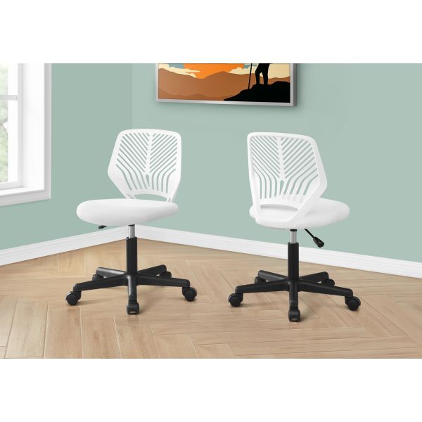 Office Chair， Adjustable Height， Swivel， Ergonomic， Computer Desk， Work， Juvenile， White Mesh， Black Metal， Contemporary， Modern