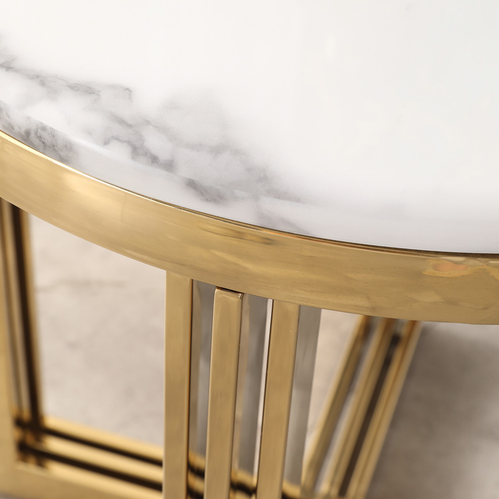 Modern Round Marble top End Table Side Table in White  ampGold   Contemporary   Side Tables And End Tables   by Homary International Limited  Houzz