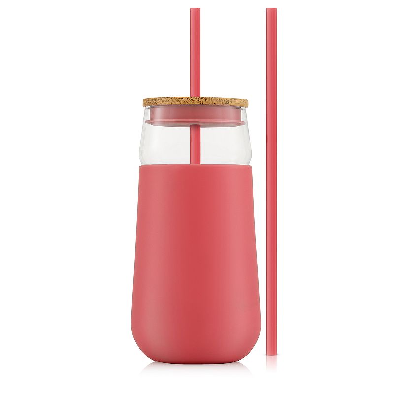 JoyJolt 20-oz. Glass Tumbler with Straw and Silicone Sleeve