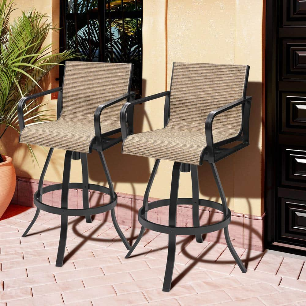 Pellebant Swivel Aluminum Outdoor Bar Stool in Brown (2-Pack) PB-ST008BRN-2