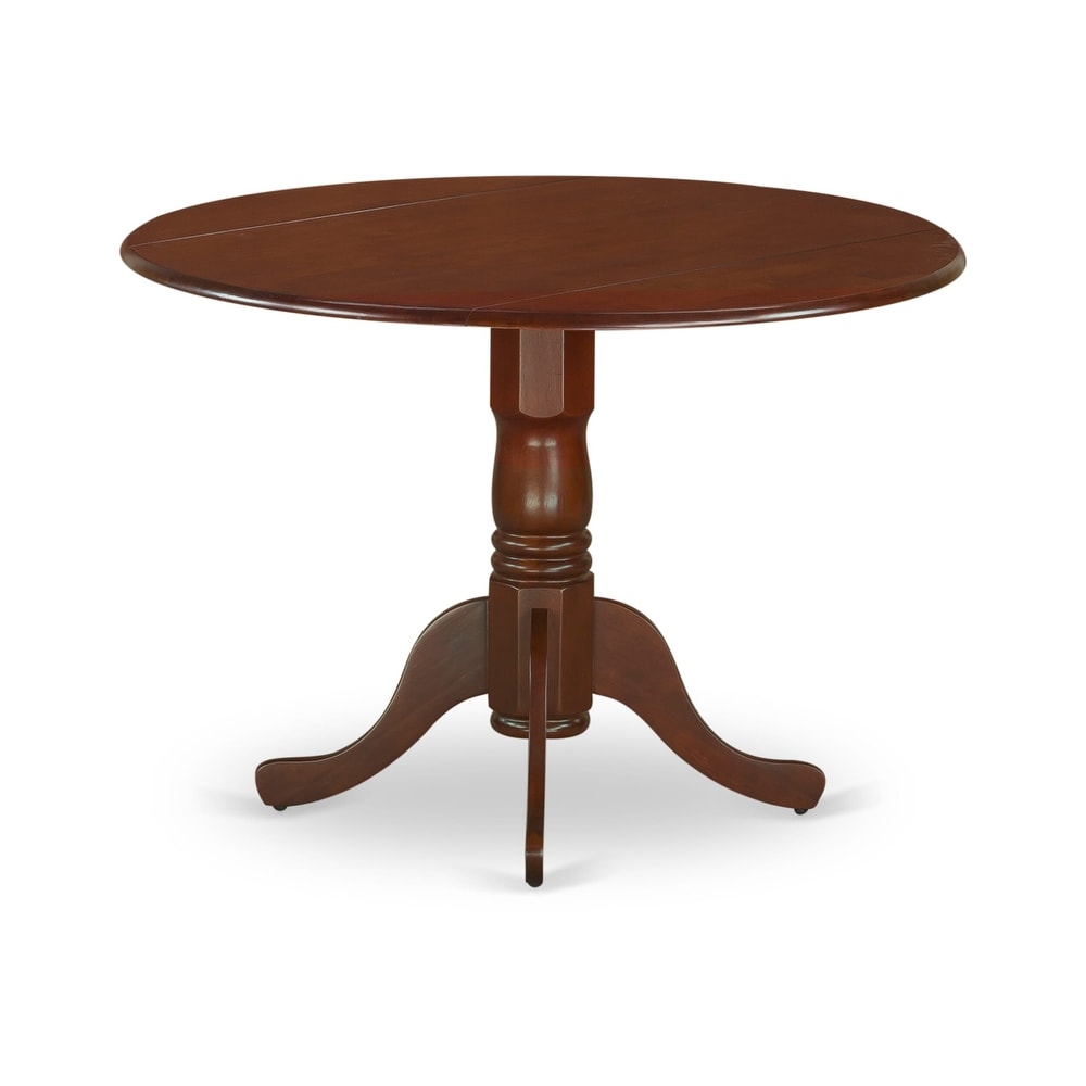 East West Furniture Dublin Kitchen Dining Table   a Round Wooden Table Top with Dropleaf   Pedestal Base  (Finish Options)