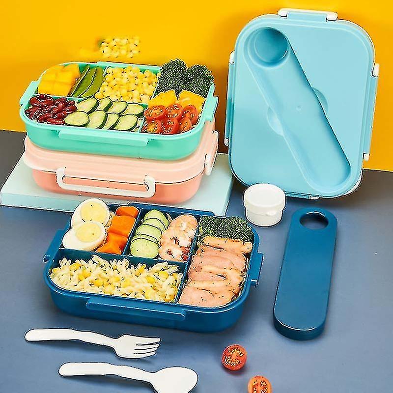 Large Lunch Box With Cutlery， Lunch Box With Small Sauce Box， Four Grid Lunch Box Easy To Open And S