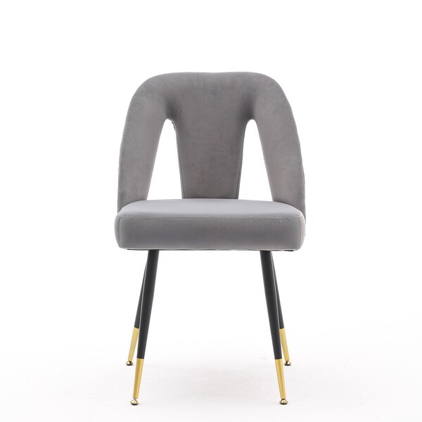 Modern | Contemporary Velvet Upholstered Dining Chair with Nailheads and Gold Tipped Black Metal Legs