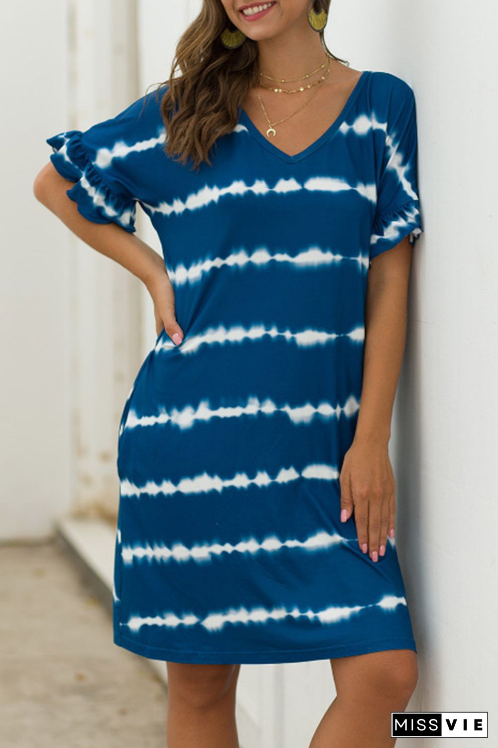 Casual Print Pocket V Neck A Line Dresses