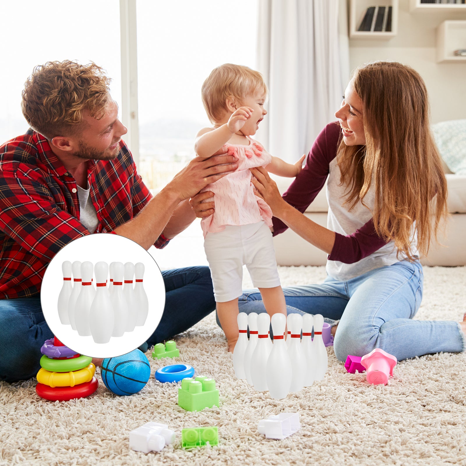 1 Set Toddler Kids Bowling Game Set Outdoor Indoor Sports Interaction Leisure Toys Children Funny Grass Floor Play Toys (White)