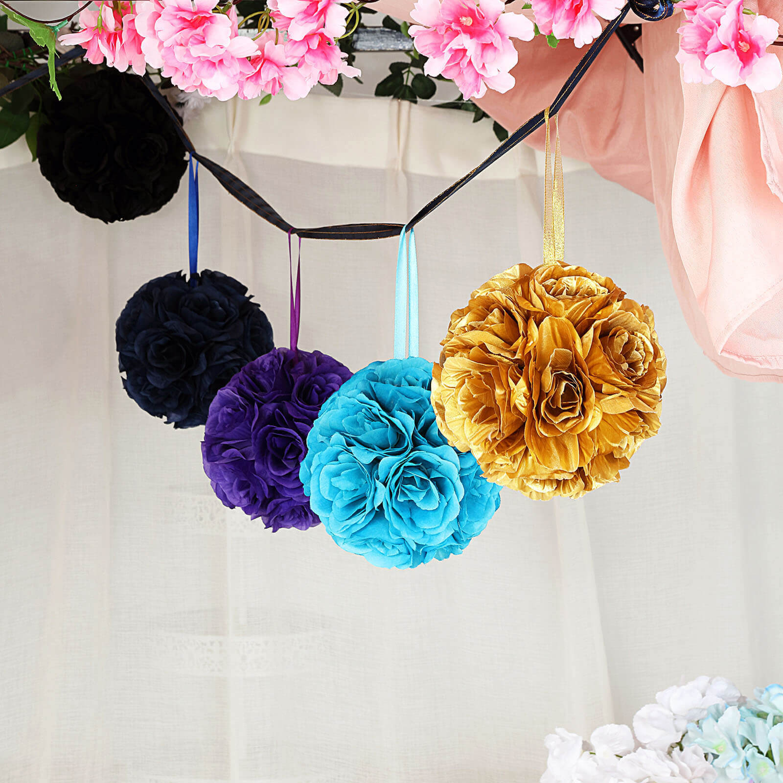 2 Pack Turquoise Artificial Silk Rose Kissing Ball, Faux Flower Ball 7