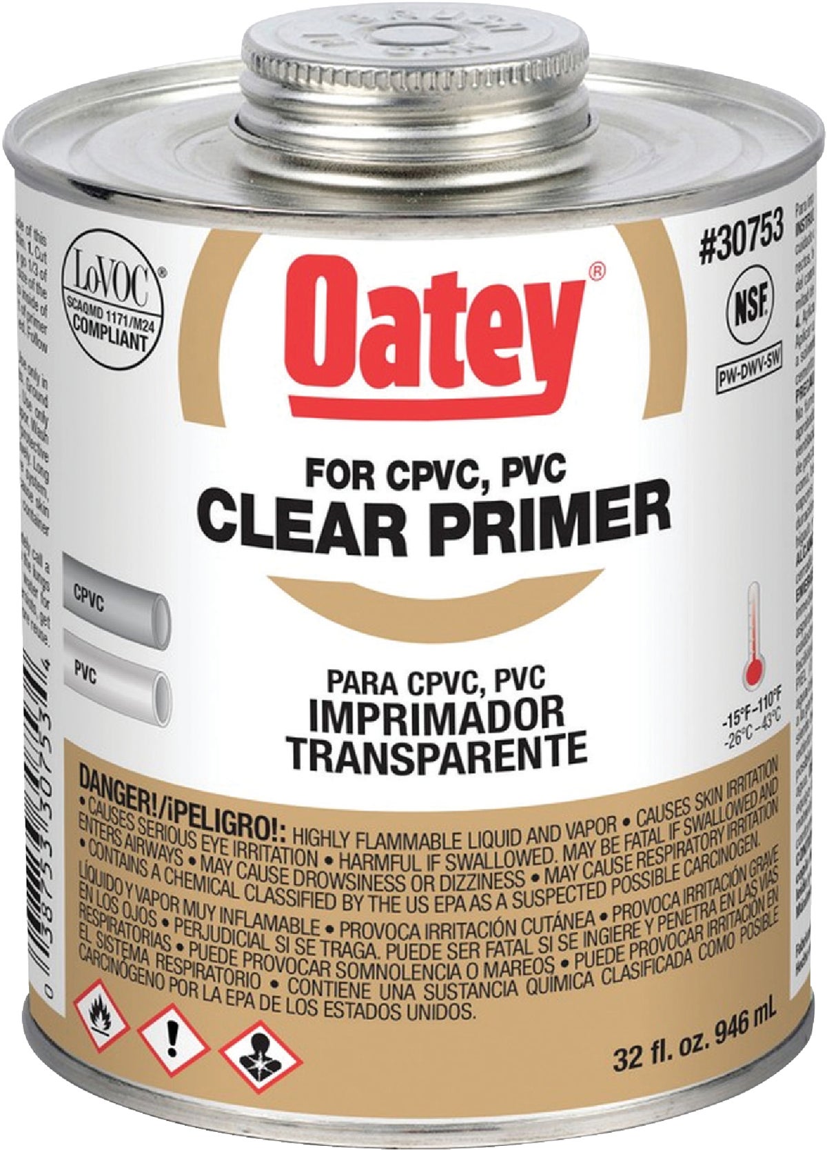 Oatey Clear Pipe and Fitting Primer for PVC CPVC 32 Oz. Clear