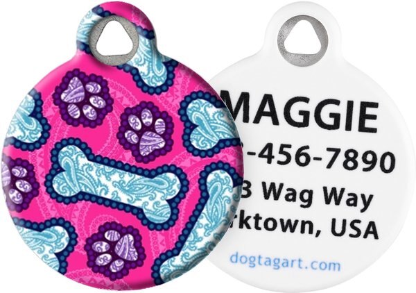 Dog Tag Art Pink Paisley Personalized Dog and Cat ID Tag