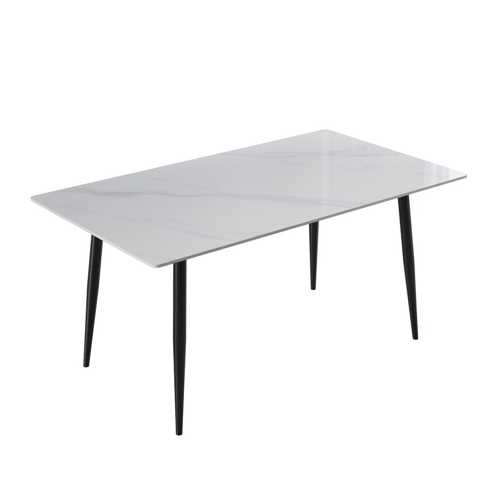 Modern White Slate Dining Table Rectangular Tabletop with Steel Legs for Kitchen and Dining Room