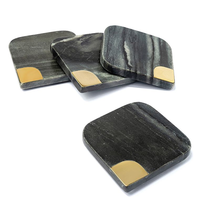 Grey Marble Inlay 4 Pack Coaster Set