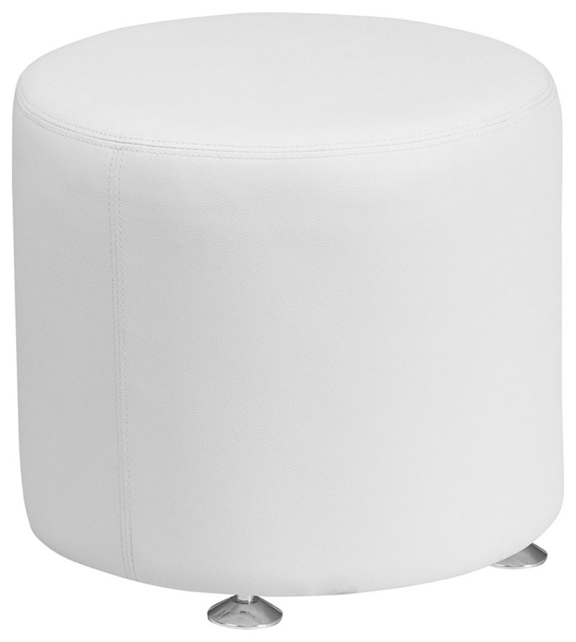 White Leather 18  x27 x27Rnd Ottoman   Contemporary   Footstools And Ottomans   by First of a Kind USA Inc  Houzz