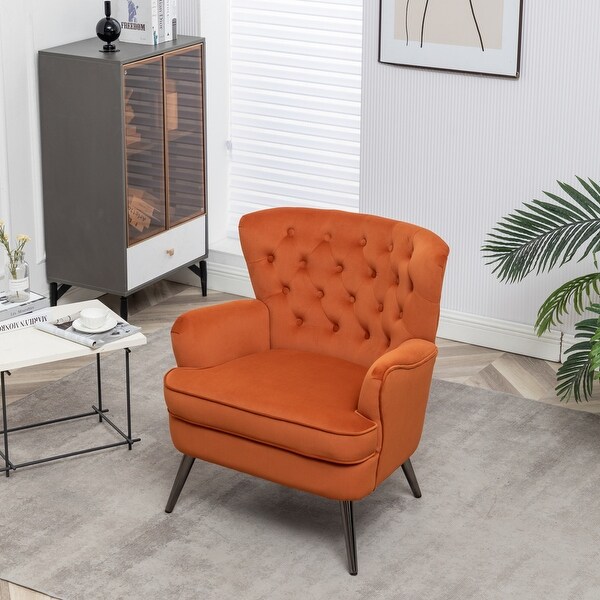 Modern Fabric Button Tufted Accent Chair with Arms