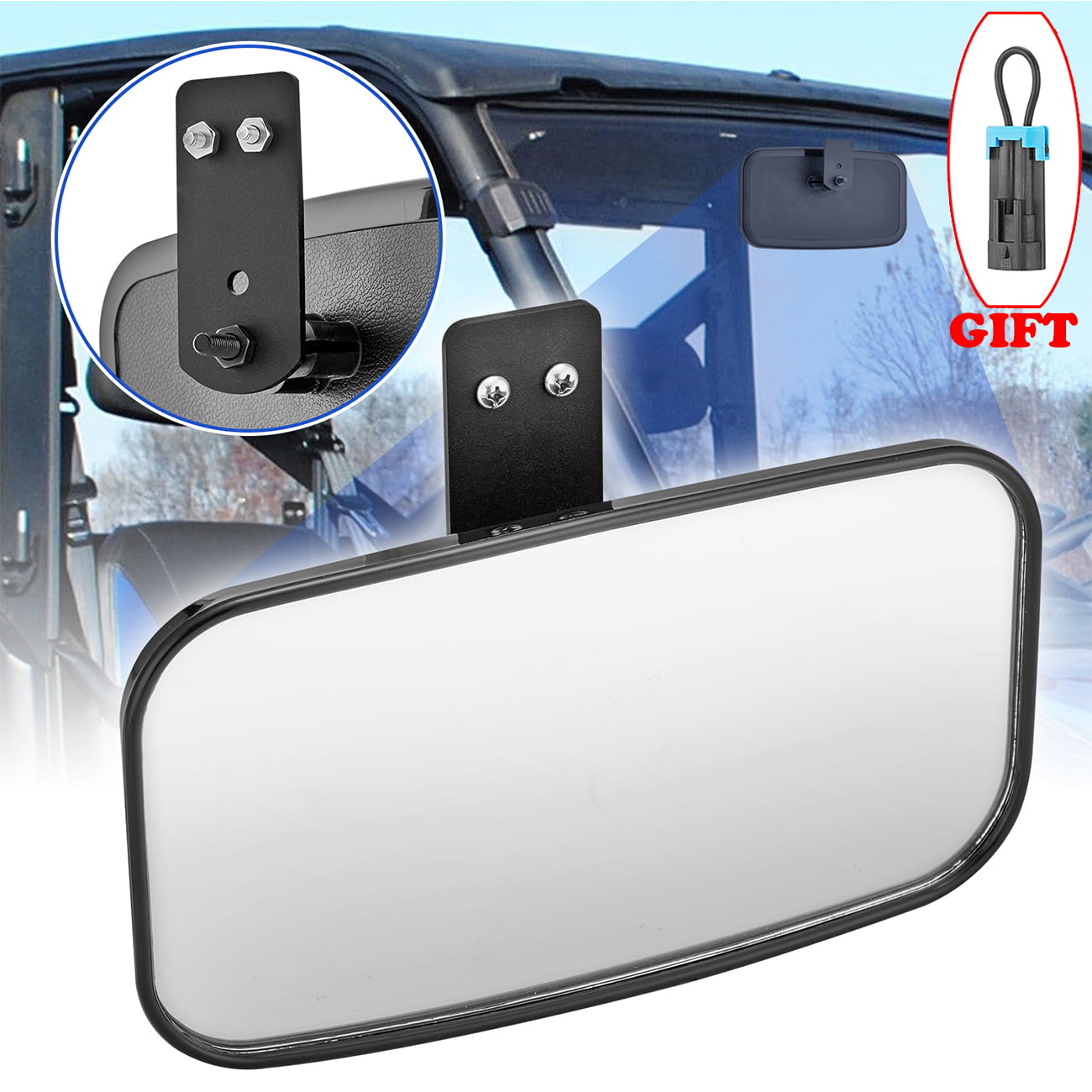 WEISEN - NEW Center Rear Wide View Mirror for 2017-2022 Polaris Ranger 500 570 900 1000 XP w/ Factory Mounting Tab | Shatter-proof Tempered Glass