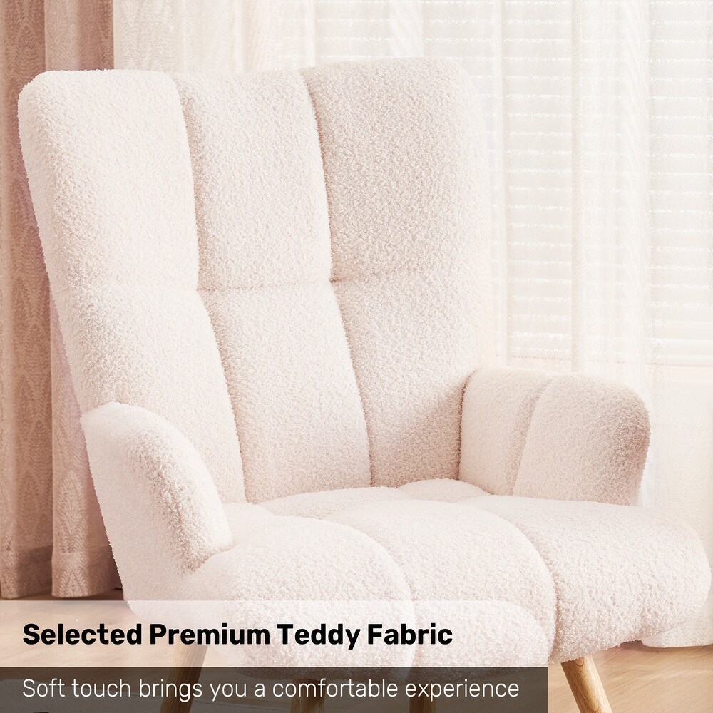 FERPIT Modern Accent Chair Upholstered Teddy Velvet Chair with Solid Wood Legs