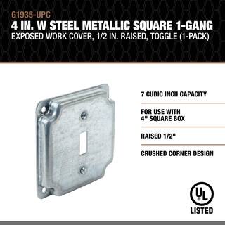 Southwire 4 in. W Steel Metallic 2-Gang Exposed Work Square Cover for 1 Toggle Switch (1-Pack) G1935-UPC