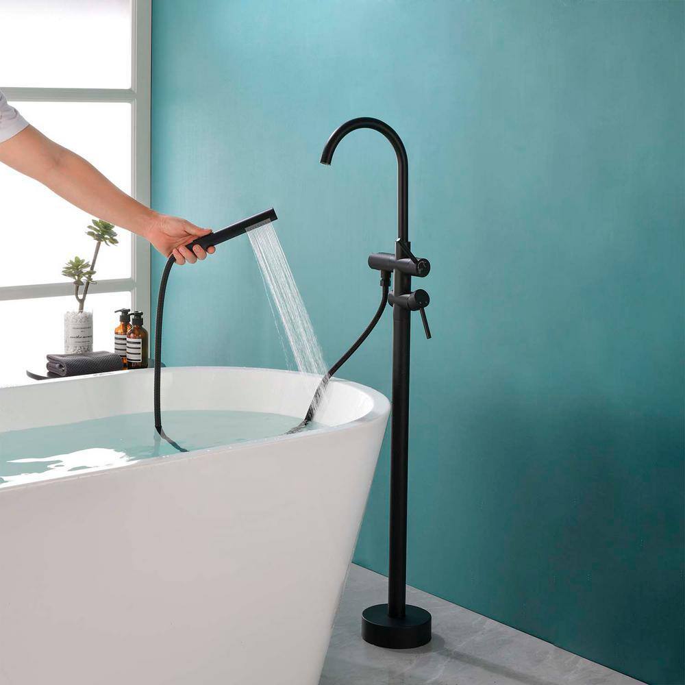 GIVING TREE 2-Handle Claw Foot Freestanding Tub Faucet with Pressure-Balanced Control with Hand Shower in Matte Black RMHDFAUC0024