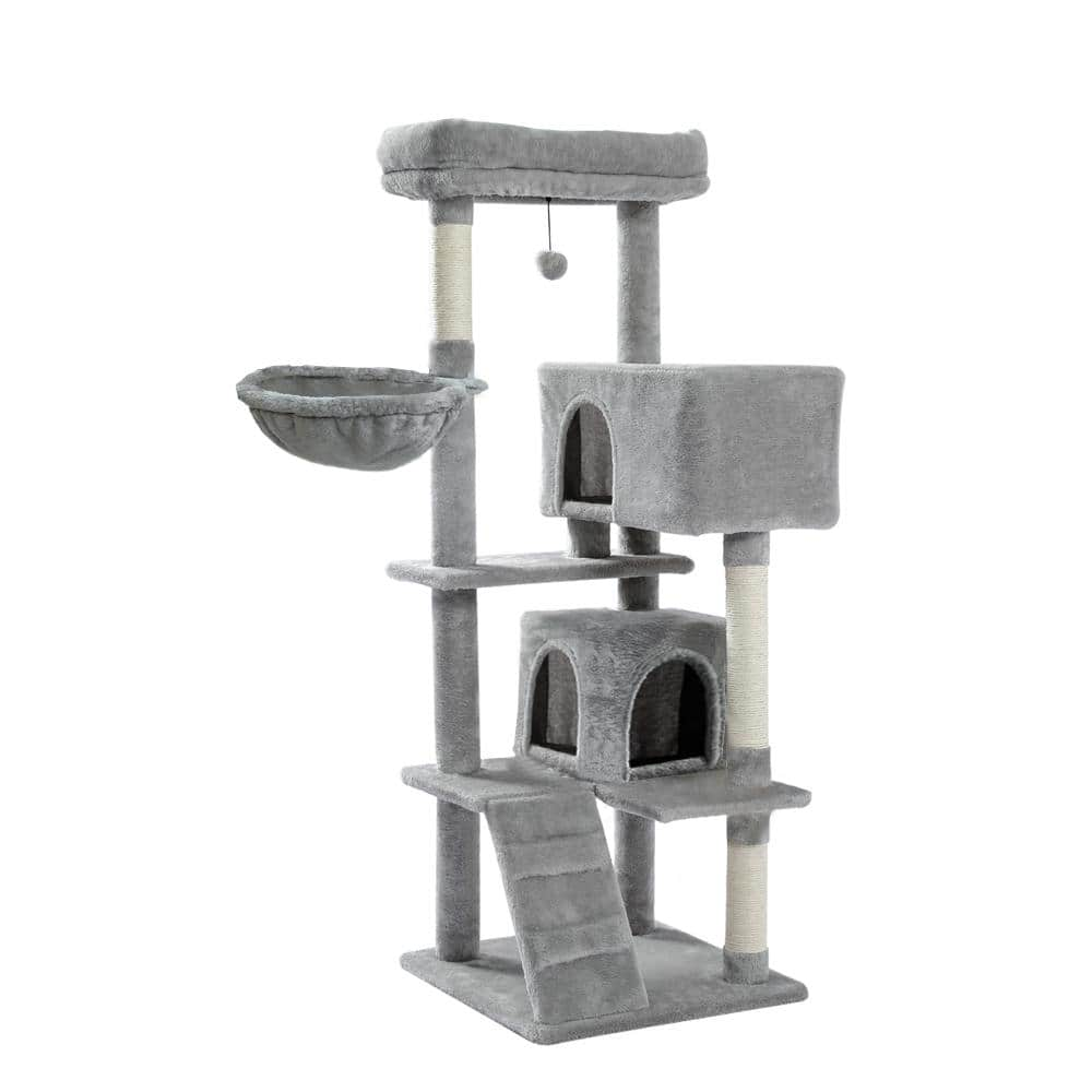 Foobrues 56.30 in. H Pet Cat Scratching Posts and Trees with Super Large Perch Double Condo Hammock in Gray LNN-P23168229