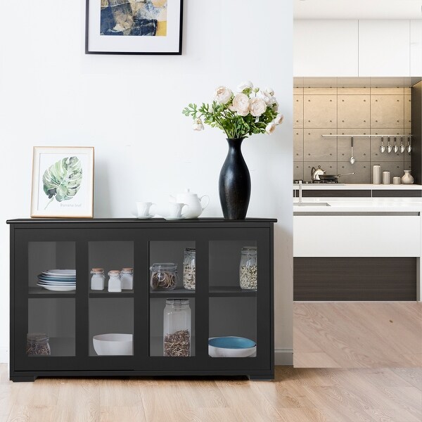 Wooden Buffet Cupboard Kitchen Storage Sideboard Sliding Door Black