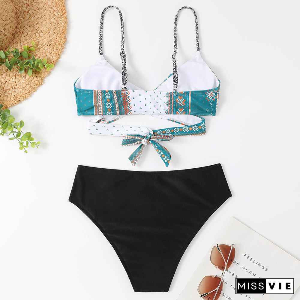 Cross Straps Printed,Graphic Bikini Set