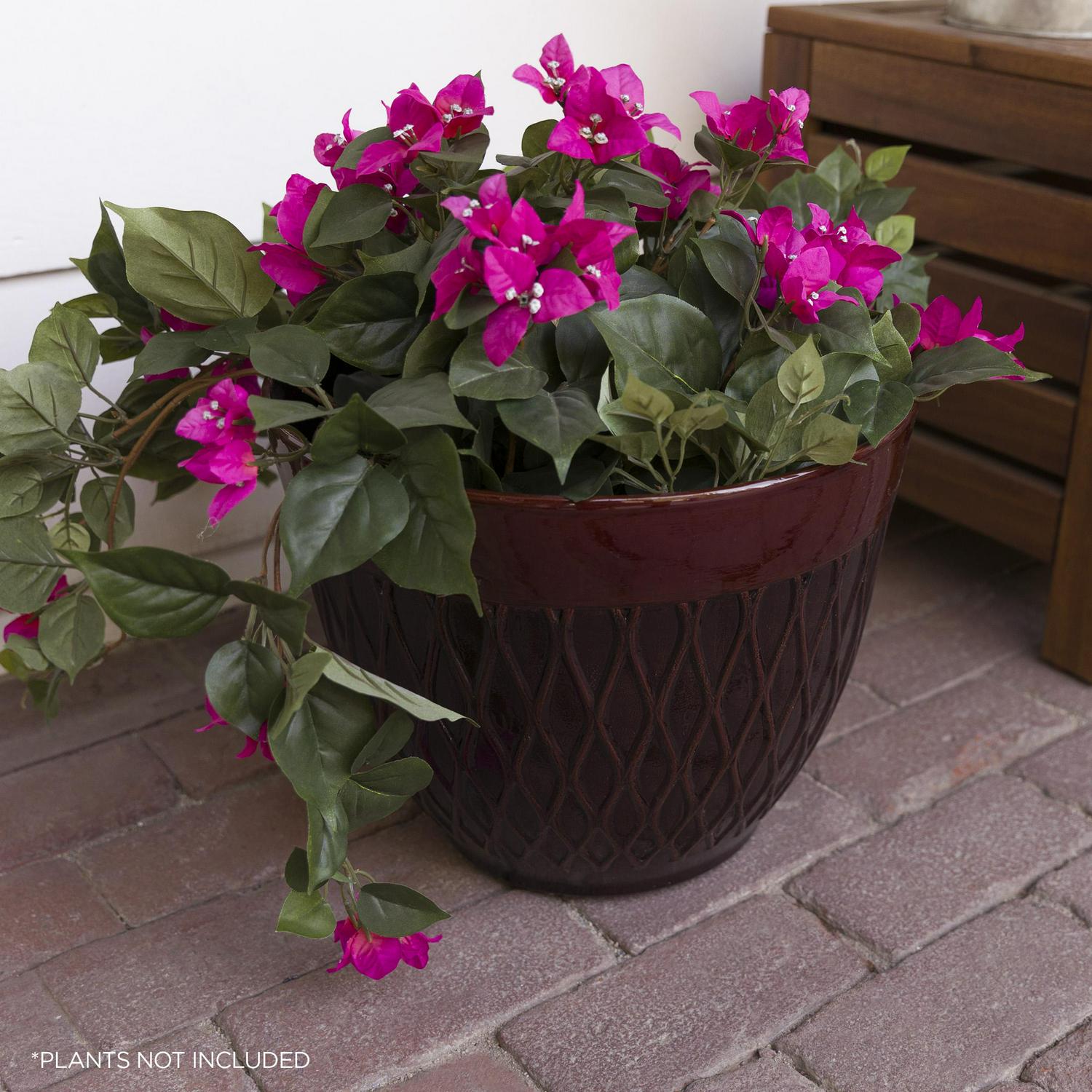 Alpine Corporation 15  x 12  StoneLook Planters with Drainage Holes Red Set of 2  Crowdfused