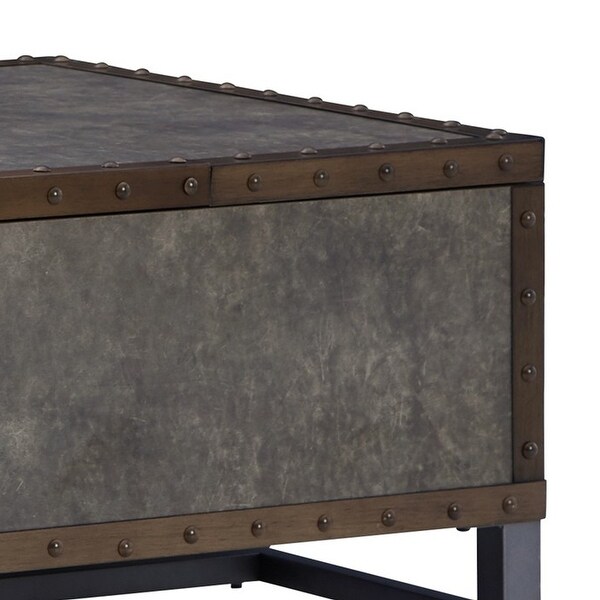 54 Inch Rectangular Trunk Coffee Table， Lift Top with 2 Bins， Bronze， Gray