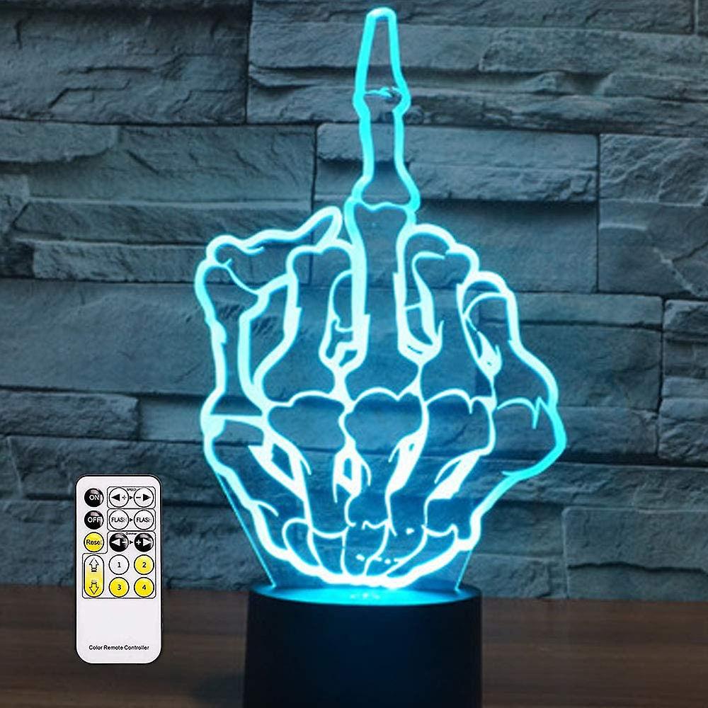 3d Optical Illusion Middle Finger Night Light Toy Lamp，remote Control，dimmable，battery Or Usb Powered，7 Colors Change Christmas Birthday Gift For Boys