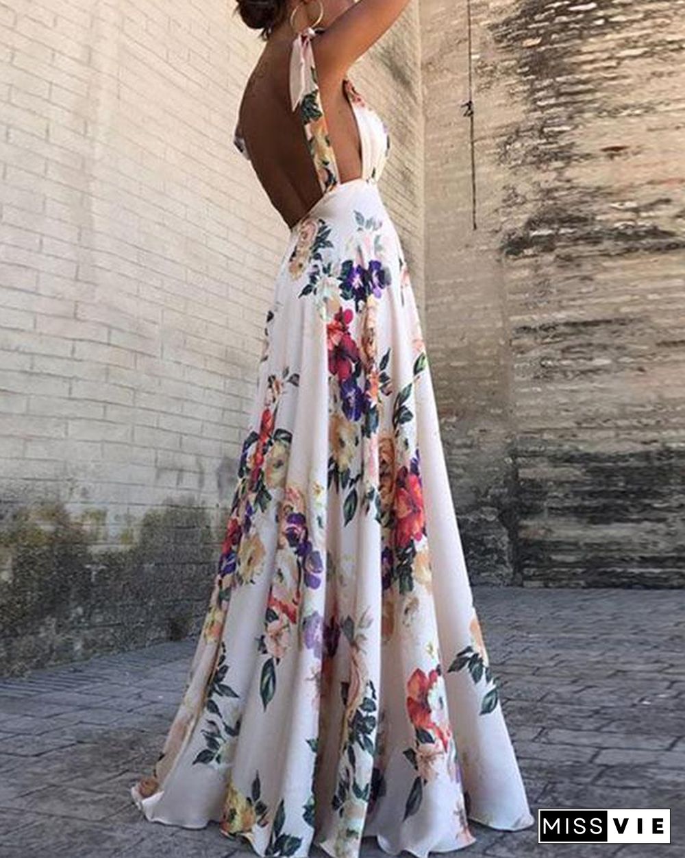 Sexy New Backless Floral Print Maxi Dress