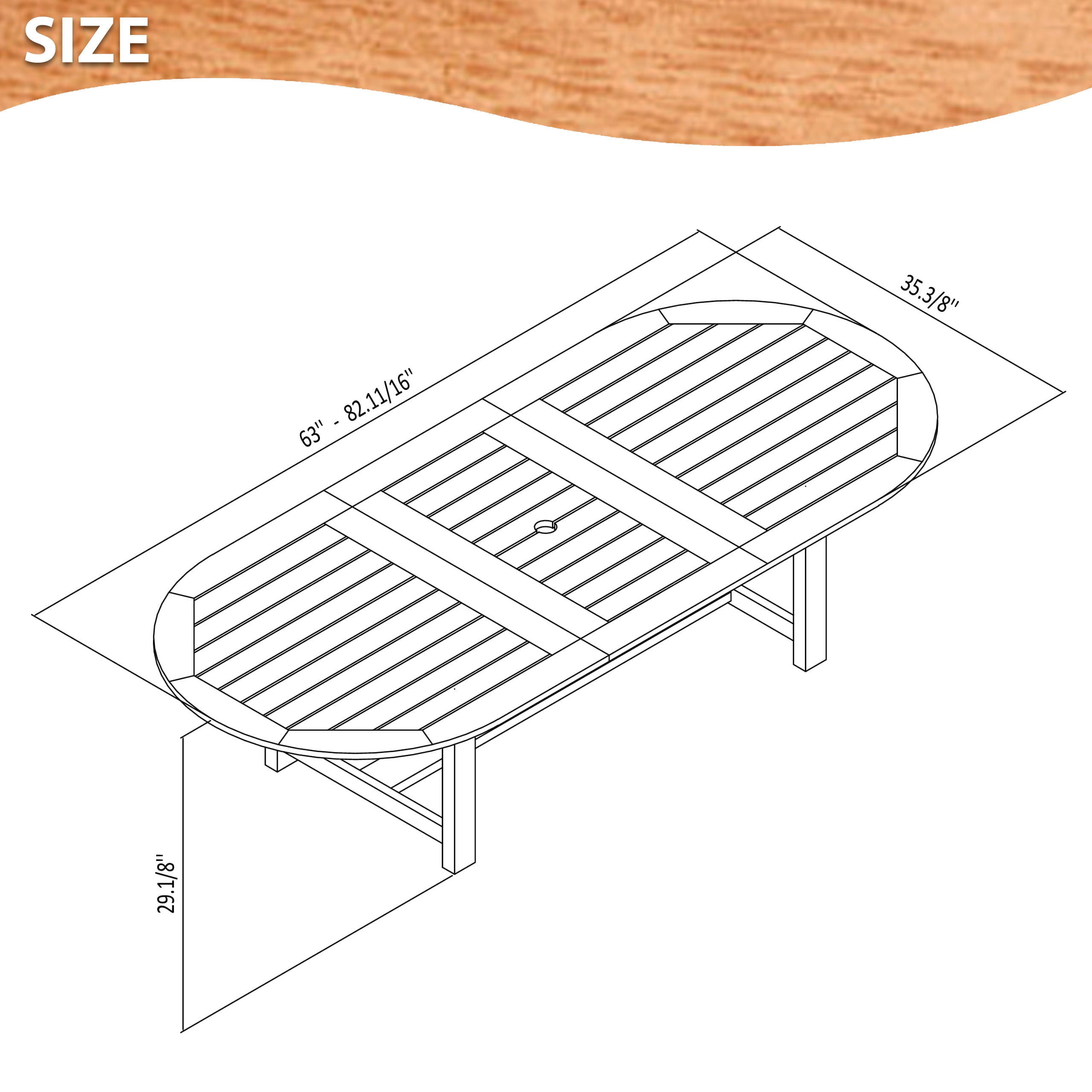 Bahamas 7-Piece Extendable Oval Patio Dining Set, Solid Wood 100% FSC Certified