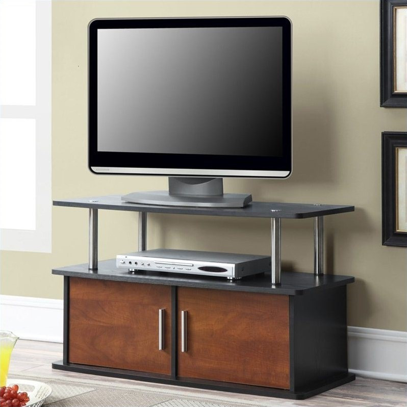 Designs2Go 36 quotTwo Door Deluxe TV Stand with Cabinets in Cherry Wood Finish   Contemporary   Entertainment Centers And Tv Stands   by Homesquare  Houzz