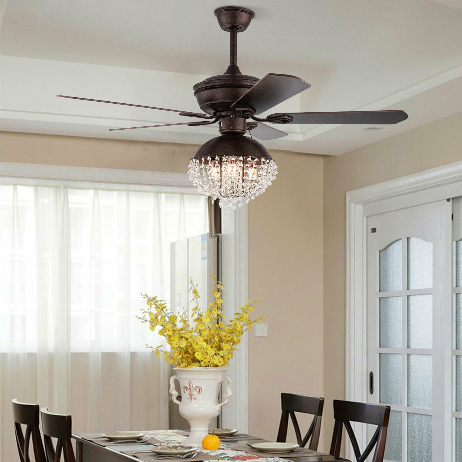 Luxury Crystal Farmhouse Ceiling Fan with Lights and Remote Control 52