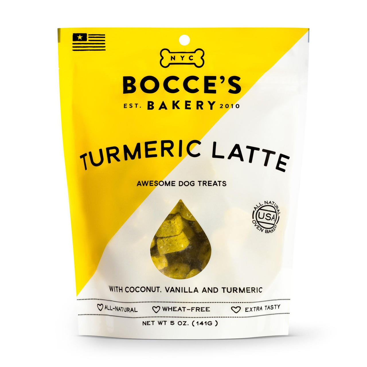 Bocce's Bakery Tumeric Latte Dog Biscuits， 5 Oz.