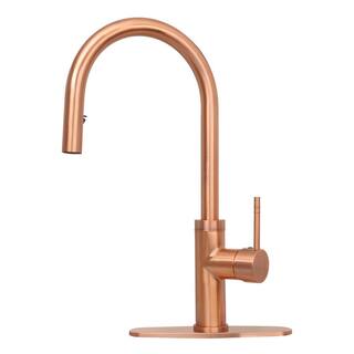 Akicon Single-Handle Pull Down Sprayer Kitchen Faucet with Deckplate in Copper AK96416-C