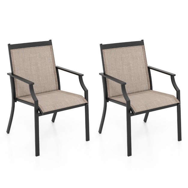 Costway 2 Piece Patio Dining Chairs Large Outdoor Chairs With Breathable Seat amp Metal Frame Blue coffee grey red